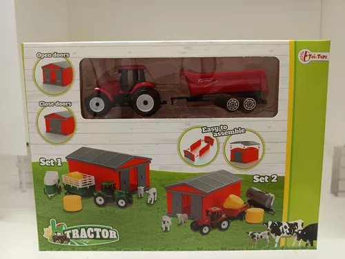 Toi-Toys Spielzeug-Auto TRACTOR Set Scheune und Traktor mit Zubehör Bauernhof Spielzeug, Scheune mit Stauraum für Zubehör