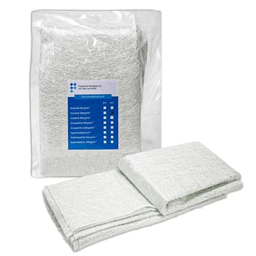 Glasfasermatte, Glasmatte, Glasfasergewebe/CSM | 5m2 | 300 gr/m2 | Speziell für Polyesterharze | Gute Imprägnierung | GFK matten, Fiberglas, Glasfaservlies, Glasgewebe, Rovinggewebe