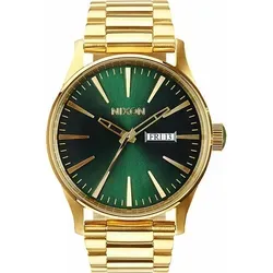 Nixon Armbanduhr Sentry Edelstahl Gold / Green Sunray - Armbanduhren für Herren, mit Japanischem Quartzuhrwerk und 10 ATM wasserdicht, ideal für stilvolle Auftritte.