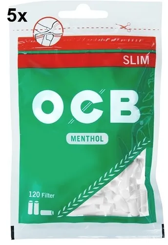 OCB Mentholfilter Slim Filter 6mm Zigarettenfilter  5 x 120er Beutel