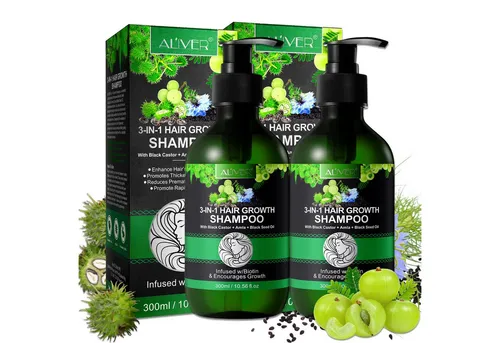 ALIVER Haarshampoo für Kopfhautpflege und Haarwachstum mit Rizinusöl - Vegan und biotinangereichert, sorgt dieses 3-in-1 Shampoo für sanfte Reinigung, nährt das Haar und fördert das Wachstum. Ideal für alle Haartypen, bekämpft es Schuppen und stärkt die Haarstruktur.