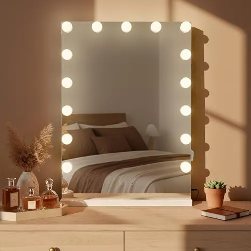 CLP Schminkspiegel Murrieta I Kosmetikspiegel mit dimmbarer LED-Beleuchtung - Tischspiegel mit 15 dimmbaren LED-Leuchten und 3 Licht-Modi für optimale Ausleuchtung. Ideal für Badezimmer und Ankleidezimmer, mit USB-Anschluss und Touchscreen-Bedienung.