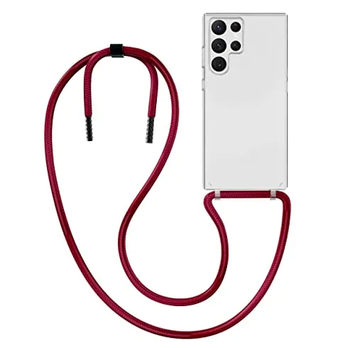 MyGadget Handykette für Samsung Galaxy S22 Ultra - [ Hülle mit Band abnehmbar & verstellbar ] - Handyhülle mit Handyband zum Umhängen Schnur Case Schutzhülle - Wein Rot