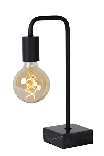 LUCIDE LORIN Tischlampe - Elegante Schwarz mit E27-Fassung - Stilvolle Tischlampe aus Stahl, ideal für LED-Lichtquellen, mit praktischem An-/Ausschalter am Kabel für einfache Bedienung.