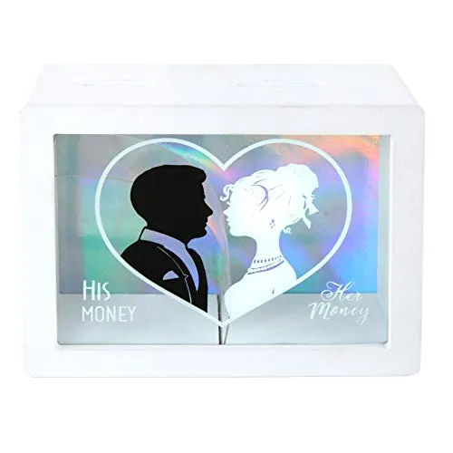 Hochzeits Spardose weiß 18x14 cm - His & Her Money - Hochzeit Kasse Sparbüchse Geschenkidee