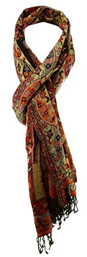 TigerTie - Designer Schal in rot orange hellbraun schwarz gemustert mit Fransen
