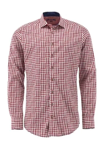 OS Trachten Herren Trachtenhemd mit extra Langen Ärmeln Merogu, Größe:43/44, Farbe:mittelrot