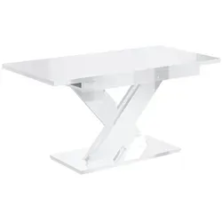 Altdecor Esstisch Weiß Hochglanz, Rechteckig mit X-Form, 80x75x140 cm - Moderner Esstisch aus robustem Holzwerkstoff, mit ausziehbarer Tischplatte für bis zu 180 cm. Ideal für gesellige Abende mit Familie und Freunden.