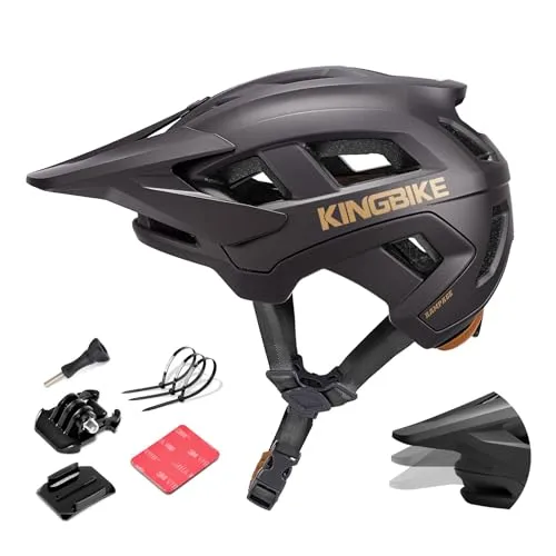 KINGBIKE Mountainbike-Helm NTA-8776 mit Action-Kamera-Halterung (Dunkelgrau Gold, M)