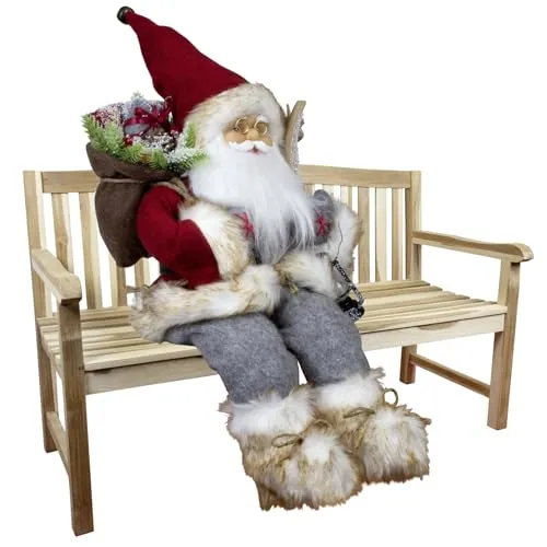 Christmas Paradise Sitzender Weihnachtsmann 45cm - Weihnachtlicher Zierschmuck: Handgefertigte Dekofigur mit freundlichem Gesicht, großem Geschenkesack und spannenden Details für ein bezauberndes Weihnachtsfest.