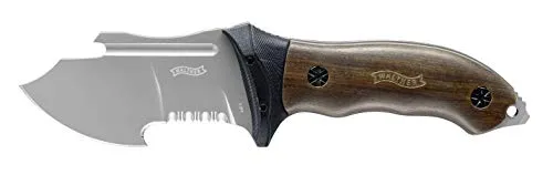 Walther FTK Feststehendes Messer, 11cm Klinge - Kochmesser mit durchgehendem Erl und robustem 440C Klingenstahl, ideal für Outdoor und Alltag, inklusive Gurtschneider und Flaschenöffner.
