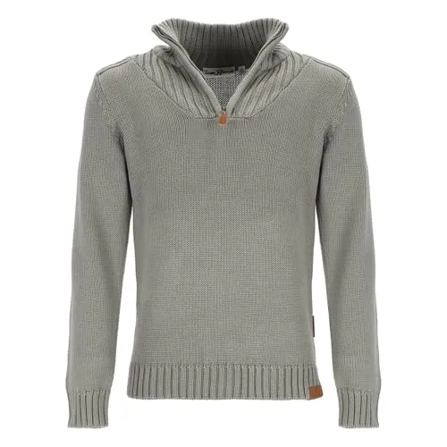 tomBrook Herren Strick-Troyer Unifarben - Troyer-Pullover Strickpullover mit Stehkragen und Reißverschluss in Grau-Grün Größe S