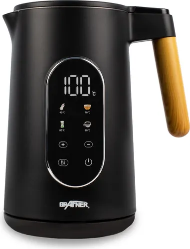 Grafner Edelstahl Wasserkocher mit Temperaturwahl - Wasserkocher mit 1,7 Litern und 2200 Watt, bietet Temperaturwahl von 40°C-100°C, Warmhaltefunktion und Memoryfunktion für optimalen Teegenuss.