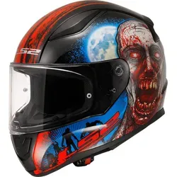 LS2 FF353 Rapid II Zombie Helm - Schwarz-Rot-Blau, Größe M - Motorradhelm mit schnellwechselbarem Visier, kratzfest und UV-resistent. Atmungsaktives Innenfutter für hohen Tragekomfort und Sicherheit durch verstärkten Kinnriemen.