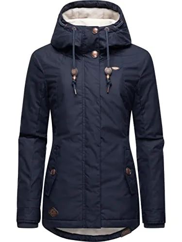 Ragwear Damen Winterjacke Monade Intl Navy, Gr. S - Funktionsjacke mit kuscheligem Teddy-Fleece-Innenfutter und wasserabweisendem Obermaterial, ideal für kalte Tage und lässige Outfits.