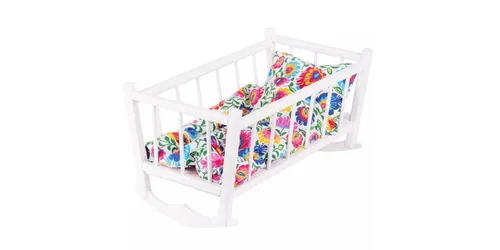 GOLDKIDS Puppenbett Naturholz Spielzeug Holzspielzeug mit Textilausrüstung (Bettwäsche Matratze), Kopfkissen Bettdecke Wiege für Puppen