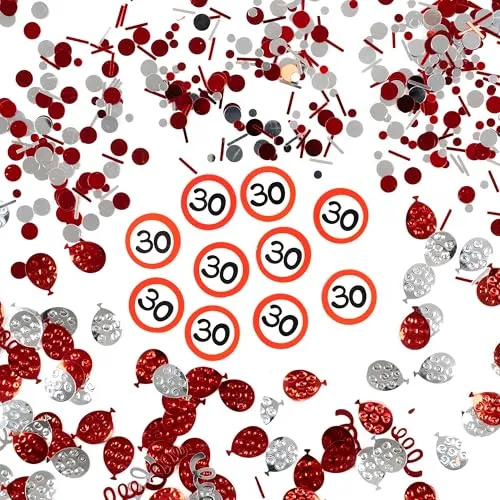 Geburtstag Deko Konfetti Mix Verkehrszeichen rot/weiß - Originelle Geburtstagsdeko 30 für einen gelungenen 30 Geburtstag Männer oder Frauen - Tiwoca 30