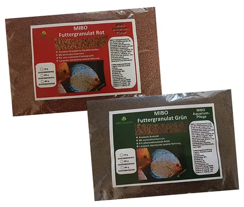 MIBO Aquarium Hauptfutter Granulat Rot & Grün Set 500g Futter 33,80€/kg