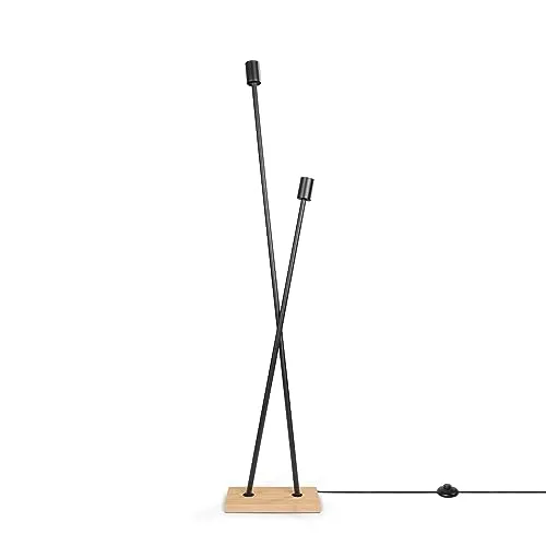 Paco Home Stehlampe Vintage E27 - Standleuchte im industriellen Design mit edlen Holzdetails, ideal für Wohnzimmer und Schlafzimmer. Zweiflammig und kompatibel mit E27-Leuchtmitteln bis 40 Watt.