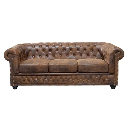 Riess-Ambiente 3er Sofa CHESTERFIELD - 205cm Antik Braun - Sofa im eleganten Chesterfield-Design mit hochwertiger Taschenfederkern-Polsterung für maximalen Komfort und zeitlose Ästhetik.