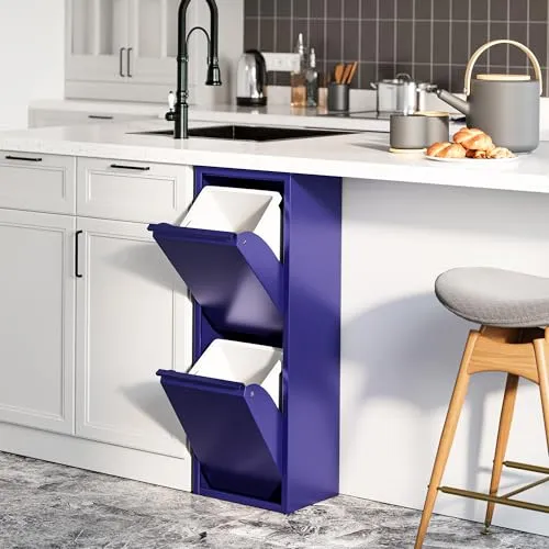 [en.casa] Mülltrennsystem Sollentuna - 2 Fächer Mülleimer für perfekte Mülltrennung - Haushaltszubehör mit zwei Kippfächern für einfache Mülltrennung und kompakten Maßen, ideal für kleine Küchen. Pflegeleichte Metalloberfläche sorgt für langanhaltenden Glanz.