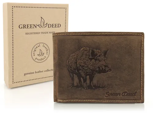 GREEN DEED Herren Geldbörse - Leder Portemonnaie mit Wildschwein Motiv - Herren-Geldbörse aus hochwertigem Nubukleder, mit RFID-Schutz und praktischen Kreditkartenfächern, ideal für Jäger und als Geschenkidee.