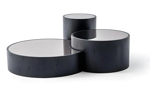 Sofatisch Loungetisch Set 3-teilig Schwarz - Elegantes 3-teiliges Tisch-Set für das Wohnzimmer. Mit verspiegelter Oberfläche und modernen Rundformen ergänzt es stilvoll Ihre Einrichtung. Maße: Groß 100 cm, Mittel 75 cm, Klein 47 cm.