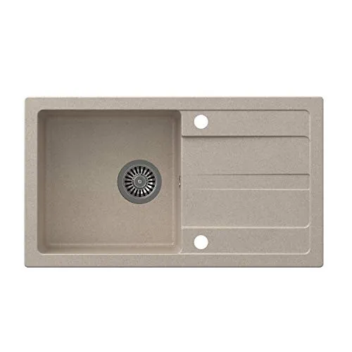 VBChome Granitspüle 77 x 44 cm Beige mit Abtropffläche