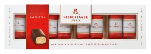 GOURVITA DE J.G. Niederegger Marzipan-Klassiker, 100g - Schokoladenbonbons & Pralinen, 8 Stück edles Niederegger-Marzipan in 29% Zartbitter-Schokolade, ideal als Dankeschön oder zum Verwöhnen.