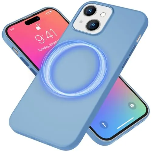 NALIA MagPower Liquid Silikon Case kompatibel mit iPhone 15 Plus Hülle [kompatibel mit MagSafe], Kabellos Laden Easy Clean Cover, Kratzfest Weich Anti-Fingerabdruck Magnet Schutzhülle, Farbe:Blau
