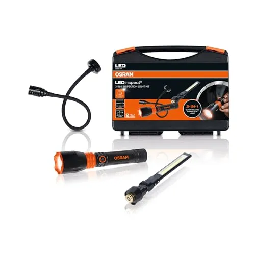 OSRAM LEDIL417 LEDinspect 3-IN-1 INSPECTION LIGHT - Taschenlampen mit 4 Modi für jeden Aufsatz und bis zu 500 lm Helligkeit. Ideal für Inspektionen dank magnetischer Basis und drehbarem Licht.