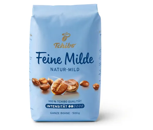 Tchibo Feine Milde Ganze Bohne 500 g - Geröstete Kaffeebohnen mit mildem und fein-aromatischem Geschmack, ideal für eine sanfte Tasse Kaffee. 100% Tchibo Qualität für höchsten Genuss.