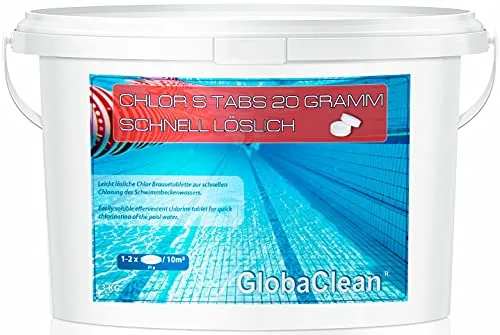 GlobaClean Schnell Chlortabletten 20g - 3kg Chlortabletten für Pool schnelllöslich und rückstandsfrei - Ideal zum Stosschloren von Pool & Whirlpool
