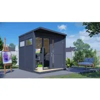 Gartenhaus Bertilo Concept Office inkl. Fußboden 237 x 310 cm - Gartenhaus in modernem Anthrazit, mit Flachdach und hochwertigem Holz, ideal als Büro oder Rückzugsort im Garten.