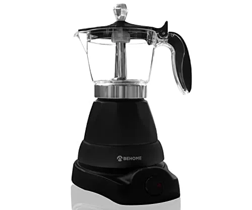 BEHOME Elektrische Italienische Kaffeemaschine 3 Tassen, Elektrische Kaffeemaschine Mokka, heißer Kaffee für 30 Minuten, schwarzes Aluminium