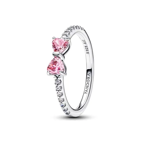 PANDORA Damen-Silberring mit Funkelnder Pinkfarbener Schleife - Eleganter Damenring aus Silber mit strahlenden Zirkonia, ideal für besondere Anlässe und als Geschenk.