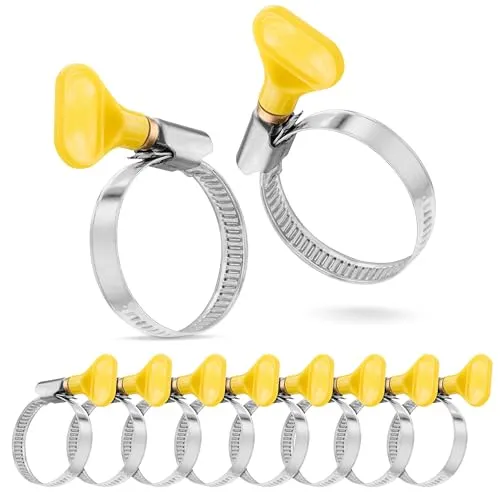 Poppstar 10x Schlauchschellen mit Flügelmutter Edelstahl, Spannbereich 25-40 mm, W2-Qualität, gelb