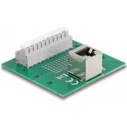 DELOCK 67013 RJ50 Buchse mit Terminalblock – Gewinkelter Adapter - Praktischer gewinkelter Adapter zur einfachen Verbindung von Steuerungs- und Messgeräten. Werkzeugfreier Anschluss über den Terminalblock und einfache Hutschienenmontage.