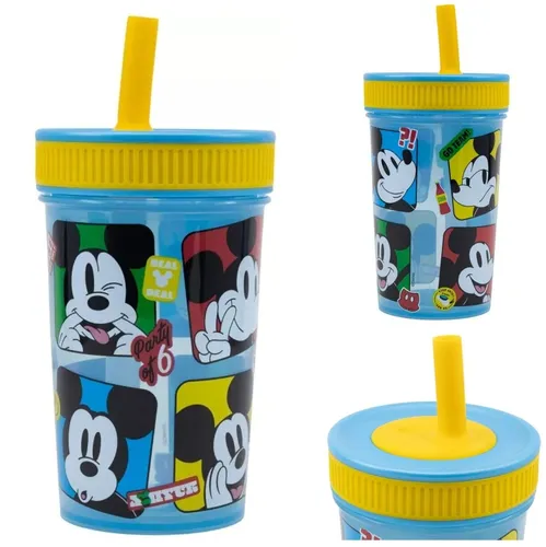 Micky Maus Silikon Trinkbecher 420ml Auslaufsicher Trinkhalm Mehrwegbecher