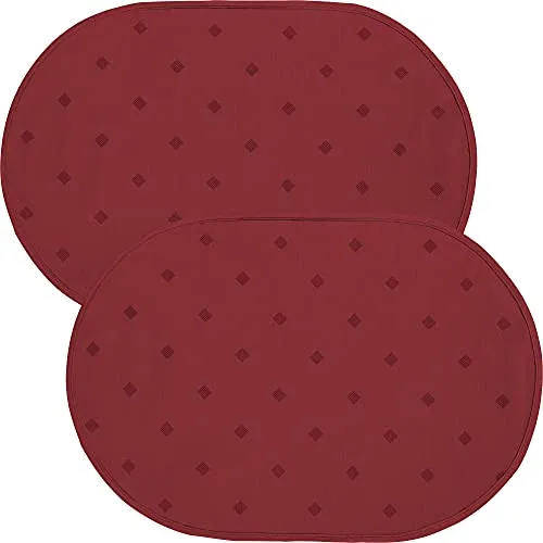Erwin Müller abwaschbares Tischset, Platzset 2er-Pack Neuss im Rautendesign Burgund Größe oval: 35x50 cm - acrylversiegeltes Gewebe für leichtes Wischen