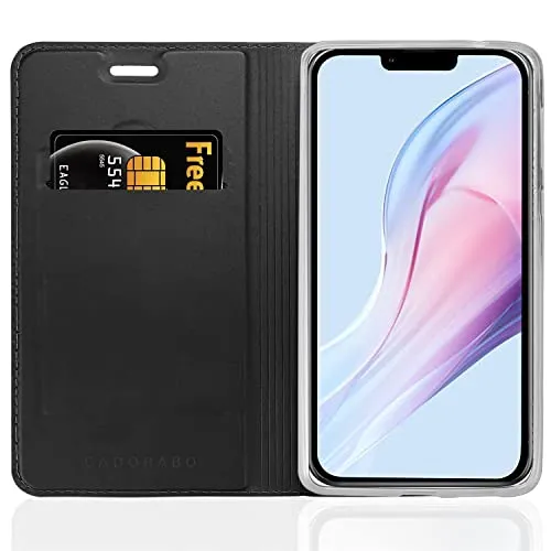 Cadorabo Hülle kompatibel mit Apple iPhone 13 aus Premium Kunst Leder Flip Klappbare Stoßfeste Magnetische [Standfunktion] [Kartenfächern] Cover Hülle für iPhone 13 Tasche in Schwarz