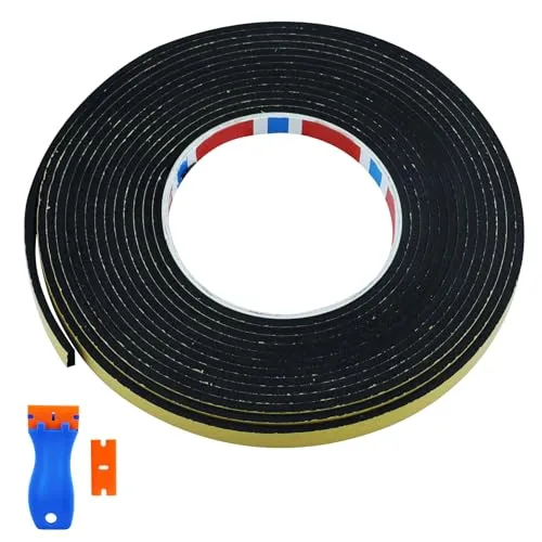 DAVIDJAMESCLARKE 1 Rollen Dichtungsband Selbstklebend für Türen Fenster,10mm x 3mm Schwarz Hitzebeständiges Montageband,Selbstklebendes Schaumstoffband Türdichtung Fenste
