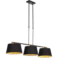 Qazqa Pendelleuchte Combi, 3-flammig, Schwarz, Modern - Elegante Hängelampe mit drei E27-Fassungen, höhenverstellbar von 85 bis 125 cm. Schaffe eine warme Atmosphäre in deinem Wohnzimmer oder Esszimmer mit stilvollen Lampenschirmen und dimmbarer Funktion.