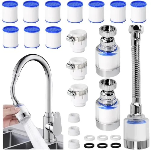 Huucozn 3 Stück Wasserfilter Wasserhahn Filter Wasserhahnfilter für Armaturen 360° mit 10 Hochleistungsfiltern Universeller Kalkfilter Wasserhahn Filter Water Filte Tap für badezimmer Küche Spüle