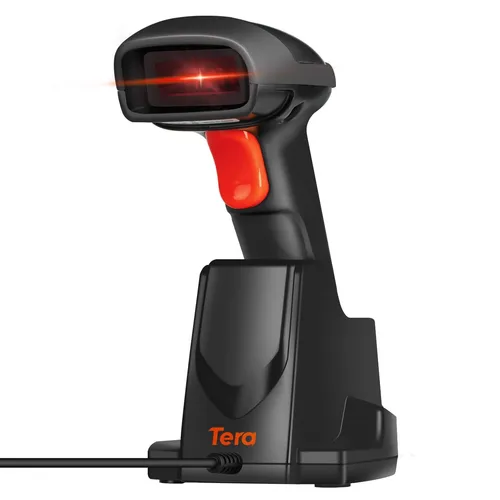 Tera Wireless 1D Laser Barcode Scanner 2.4GHz Kabelloser Barcodeleser mit Ladestation, Automatic Sensing Schneller & Präziser Scanner, Upgrade-Modell 6100