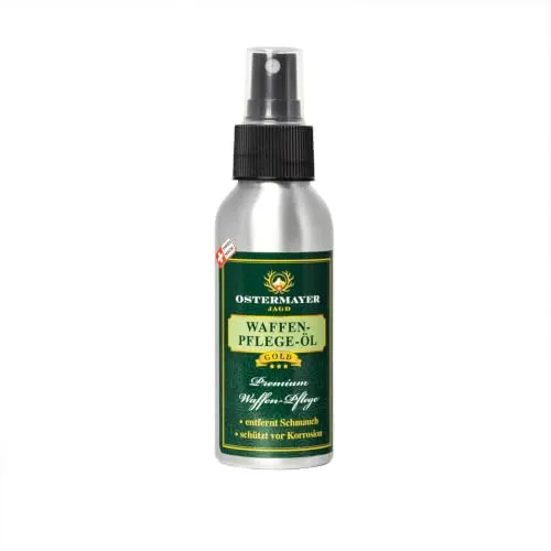 Ostermayer Jagd Waffenöl 100 ml – Waffenpflegeöl Gold Serie für Jagd- und Sportwaffen, Reinigung, Pflege & Korrosionsschutz, silikon- und PTFE-frei, Pumpflasche ohne Treibgas, Schweizer Herstellung