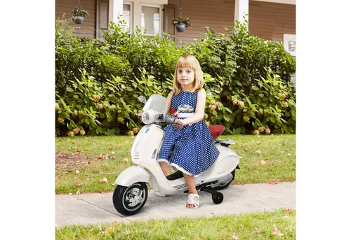 HOMCOM Elektrofahrzeug - Lizenzierte Vespa für Kinder 3-6 Jahre, mit MP3-Musik, Beleuchtung und sicherem 4-Rad-Design