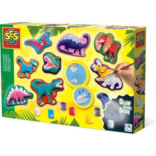 SES Creative 01292 Gips Gießen Dino-Fantasie, Dinosaurier Bastelset für Kinder