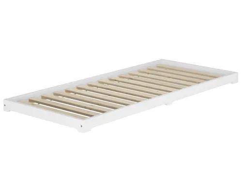 ERST-HOLZ Flachbett Weiß Massivholzbett Kiefer 90 x 200 - Niedrigflurbett aus massivem Kiefernholz, ideal für kleine Räume. Mit nur 9 cm Höhe bietet es optimalen Schlafkomfort und lässt sich leicht verstauen.