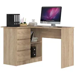 Raumhirsch Furniture Schreibtisch B16, Sonoma Eiche, 124x77x85 cm - Moderner Schreibtisch B16 aus hochwertigem Holzwerkstoff. Mit kratzfester Oberfläche und geräumigen Schubladen für Ordnung. Ideal für Büro und Home-Office, unkomplizierter Aufbau und Soft-Close Mechanismus für eine angenehme Arbeitsumgebung.